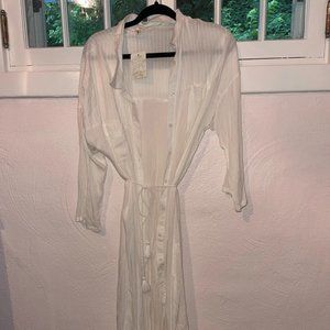 NWT Free People White Long Sleeve Button Down Tie Waist Maxi Dress